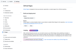 Настройки профиля и опция GitHub Pages.