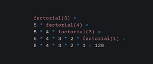 Процесс вычисления факториала 5 будет состоять из 4 под-вызовов функции 